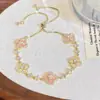 Pulsera Exquisita de Trébol con Diamantes Brillantes de Imitación Nácar con Diseño Hueco y Diamantes, Estilo Deslizante, Moda de Lujo Ligero, Joyería al por Mayor Súper de Hada