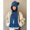 Pasamontañas de Punto Gris con Lana y Pompones Lindos para Mujer, Combinación de Gorro y Bufanda Cálida de Invierno para Circunferencia de Cabeza Grande