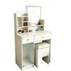 Gabinete con Espejo y Múltiples Compartimentos para Almacenamiento de Gran Capacidad, Tocador Integrado de Color Crema con Taburete a Juego, Ahorrador de Espacio para el Dormitorio