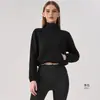 Sudadera Deportiva con Cuello Alto y Media Cremallera para Mujer, Corta, Holgada, Ropa de Fitness, Top con Hombros Caídos, Ropa para Correr, Entrenamiento, Yoga, Manga Larga