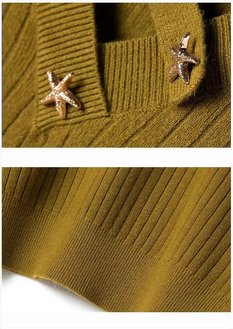 商品详情图_短款毛衣秋装2023年新款女装时尚洋气v领针织打