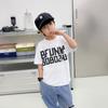 Roupa Infantil Meninos 2022 Verão Novo Estilo Camiseta Infantil Solta Estampa de Letras com Pincelada Moderna de Manga Curta
