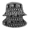 Nuevo sombrero de sol de lona con estampado de elefantes europeo y americano, verano casual versátil de doble cara, sombrero de pescador estilo étnico, sombrero tipo cubeta