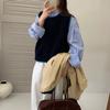 Colete Tricotado de Cor Contrastante Outono e Inverno Suéter Feminino 2025 Novo Coreano Dongdaemun Colete Top em Camadas
