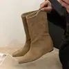 Primer Encuentro Temporada Uno Múltiples Formas de Usar Estilo Coreano Punta Cuadrada Aumento Interno de Altura 4cm Otoño Invierno Adelgazantes Versátiles Botines Cortos Apilados Botas de Moda