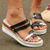 Sandalias de cuña de talla grande estilo europeo y americano para el verano, moda versátil, suela gruesa, suela de cuerda, slip-on, pantuflas para mujer