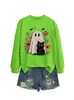 Amazon Wish site independente europeu e americano confortável solta versátil divertida feminina gato fantasma floral gola redonda manga longa moletom