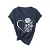 Amazon Wish loja independente moda casual elegante feminina coração rosa gola V manga curta camiseta comércio exterior transfronteiriço