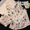 Estilo Nuevo de Verano Algodón Nube Tirantes para Niña con Almohadilla en el Pecho Lazo Casual Dulce Conjunto de Ropa para el Hogar para Mujer