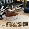 Mesa de centro ovalada de vidrio retro usada Mesa de té de doble capa Bauhaus para sala de estar Mesa auxiliar pequeña para apartamento Uso doméstico Mesa lateral para sofá de madera maciza