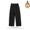 Pantalones Casuales Estilo Americano Tallas Grandes Unisex Invierno Forro Polar Color Sólido Pantalones Deportivos Sueltos Rectos Versátiles de Pierna Ancha