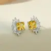 Pendientes de plata de ley 925 con circonita cúbica más vendidos transfronterizos, pendientes de racimo de flor de diamante amarillo estilo vintage francés, accesorios elegantes para mujer