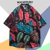 Camisa de Manga Corta Estilo Hong Kong Vintage Retro Pintura al Óleo para Hombre Tendencia Costera Camisa Floral Holgada para Pareja Guapa Chaqueta