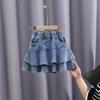 Saia Curta Jeans de Verão para Meninas Estilo Western para Bebê Personalidade Infantil Tendência Estilo Coreano Babados Moda Cyber Celebrante Bolo Calças Culotte