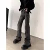 Jeans Lavado Cinza Retro Americano Desgastado Micro Flare para Homens, Designer Solto de Perna Reta, Calça Longa Versátil Streetwear para Casal