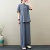 Verano 2024 Nuevo Estilo Chino Retro Holgado Delgado Casual Temperamento Zen Ropa de Té Ropa de Yoga Traje de Tai Chi para Mujeres