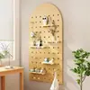 Estante de Pared de Tablero Perforado de Madera Maciza, Tablero para Colgar en la Puerta, Estante Decorativo de Almacenamiento, Estantería de Madera para Pared, Estante de Exhibición