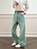 Jeans ajustados azules de estilo retro americano para hombre, pantalones de pierna recta con ribete blanco, pantalones versátiles casuales de cuatro puntadas ligeramente acampanados