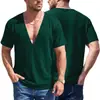 Camiseta de Manga Corta con Cuello en V Profundo de Waffle para Hombre de Amazon Transfronterizo, Estilo Europeo y Americano, Corte Holgado, Talla Grande, Transpirable, Texturizada, Camiseta Casual