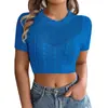 Suéter de Mujer 2026 con Acabado de Alta Gama, Casual de Verano Calado de Punto Trenzado Manga Corta, Crop Top de Vacaciones