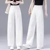 Calça Feminina de Linho Nova Estilo Corte Estreito com Cintura Elástica Estilosa, Leve, Emagrecimento, Caimento Fluido, Respirável, Casual