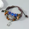 Pingente de Chapéu Novo Estilo Japonês-Coreano Criativo e Único, Pulseira de Couro Genuíno, Acessório Oval Versátil de Liga de Metal com Contas Artesanais de Três Camadas