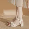 Hermosas Sandalias Abiertas de Cuero de Gama Alta Estilo Francés para Mujer, Nuevo Modelo de Verano, Adecuadas para Combinar con Vestidos, Zapatos de Tacón Alto de Cuero para Mujer