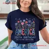Transfronterizo [Talla europea] Nuevo modelo 2026 Aniversario 250 del Día de la Independencia de América Camiseta floral de manga corta para mujer