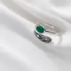 Nuevo Anillo de Pluma con Circonita Verde Estilo Coreano de Yuhong Moda Elegante Diseño Estilo Ins Moda de Nicho Versátil