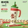 2025 Nueva Taza Termo de Aspecto Elegante Gran Capacidad Taza de Hielo de Dibujos Animados Mango Lindo para Mujer Doble Sorbo Taza de Agua para Estudiantes