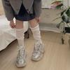 Calcetines Simples y Bonitos para Mujer Calcetines de Felpa de Color Sólido Finos para Niños Estudiantes Japoneses y Coreanos Calcetines de Caña Media con Puño de Boca de Burbuja de Aspecto Delgado