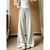 Pantalones anchos de tela gris oscuro y vaporosa para mujer, de verano, finos, holgados, con caída, rectos, casuales, de pierna ancha, deportivos