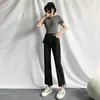 Pantalones Acampanados para Mujer 2026 Verano Negros de Cintura Alta Fluidos Adelgazantes Pantalones Cortos para Figuras Pequeñas con Forma de Pera Pantalones Rectos de Pierna Ancha