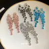 Pendientes de Plata Europeos y Americanos Transfronterizos con Incrustaciones de Diamante y Borlas de Gota de Agua, Pendientes de Personalidad de Lujo Ligero con Trabajo Pesado, Adornos para Orejas de Alta Gama Nicho para Mujeres