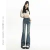 Jeans Acampanados Azules Vintage para Mujer 2025 Invierno Nuevo Estilo Desgastado Retro Americano de Cintura Alta Adelgazantes Sueltos de Boca de Campana