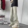 Jeans Desgastados para Hombre para Verano, Estilo High Street con Ambiente Americano, Pantalones Sueltos de Pierna Recta con Diseño Lavado y Cremallera, Ligeramente Acampanados