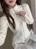 Cárdigan cálido de otoño e invierno con forro de felpa engrosada, cuello alto, cierre de cremallera, para mujer, manga larga, diseño entallado en la cintura, top casual adelgazante