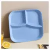 Plato Cuadrado para Cena con Compartimentos de Paja de Trigo, Plato Doméstico para Comida de una Persona, Plato para Frutas y Desayuno, Plato de Plástico con Tres Compartimentos para Dividir Comidas
