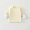 Camiseta de Manga Larga 100% Algodón para Niños, Estilo Nuevo Primavera y Otoño, Sudadera para Bebé, Camiseta Base, Top de Dos Piezas Falsas con Parches para Niños
