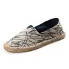Verão Novo Sapatos Tecidos de Palha Masculinos e Femininos Sapatos de Pescador com Corda de Cânhamo Lona Respirável Casual Slip-on Sapatos Preguiçosos Sapatos de Linho