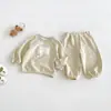 Conjunto de Punto Estilo Coreano Otoño para Bebés Niños Dianxi, Sudadera con Parches de Dibujos Animados y Pantalones Jogger, Elegante Conjunto de Dos Piezas