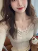 Top coreano súper bonito para otoño e invierno, camiseta interior de punto con cuello de encaje para mujer, suéter ajustado para usar en capas