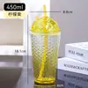 Taza de Vidrio de Alta Apariencia, Taza para Beber con Popote Estilo Nuevo, Taza para Té de Flores, Taza Grande de Diamante de Hielo, Taza para Café con Leche