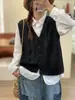 Outono 2026 Novo Fio de Algodão Jacquard Retrô Gola Redonda Tricô Botão Frontal Colete Solto Casual Sem Mangas Colete Feminino