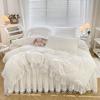 Nova princesa estilo sólido cor renda algodão cama saia quatro peças conjunto acolchoado cama capa creme estilo roupa de cama