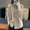 Cárdigan de punto para mujer, suave, casual, holgado, a rayas, abotonado, con bloques de color, terciopelo Andy, amigable con la piel, cuello polo, manga larga