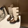 2026 Novas Botas Western Cowboy Patchwork Retrô Botas Largas de Cano Enrugado Femininas Salto Grosso Botas Longas Emagrecedoras Botas de Cavaleiro para Mulheres