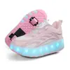 Sapatos de caminhada de celebridade da internet carregando luz piscante meninas Crianças estudantes sapatos de patinação sapatos de patinação de duas rodas masculinos podem receber rodas sapatos de purga