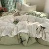 Ins Estilo Princesa Versão Coreana Algodão Puro Renda Conjunto de Quatro Peças Classe A Fresco e Simples Laço Renda Conjunto de Três Peças Capa de Colcha para Dormitório