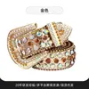 Cinto Europeu e Americano Feminino de Couro com Strass, Cinto Largo Personalizado com Fivela de Pino de Liga Metálica Imitação de Couro, Cinto Estilo Punk